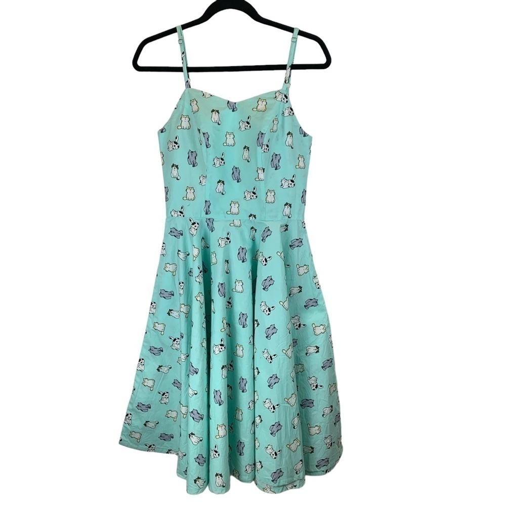 Magnolia Park NWT Kitty Cat Blue Fit and Flare Retro Full  Skirt Midi Dress sz S